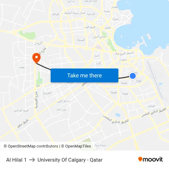 Al Hilal 1 to University of Calgary - Qatar map