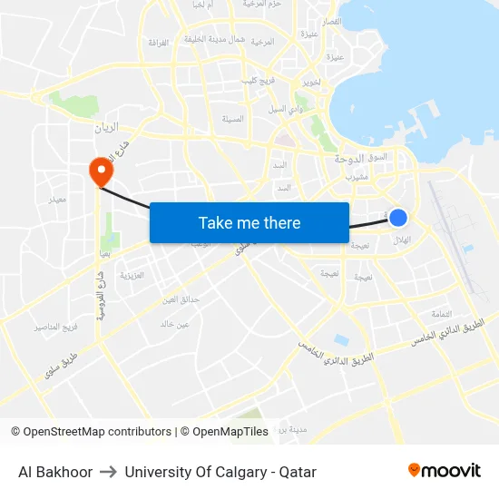 Al Bakhoor to University of Calgary - Qatar map