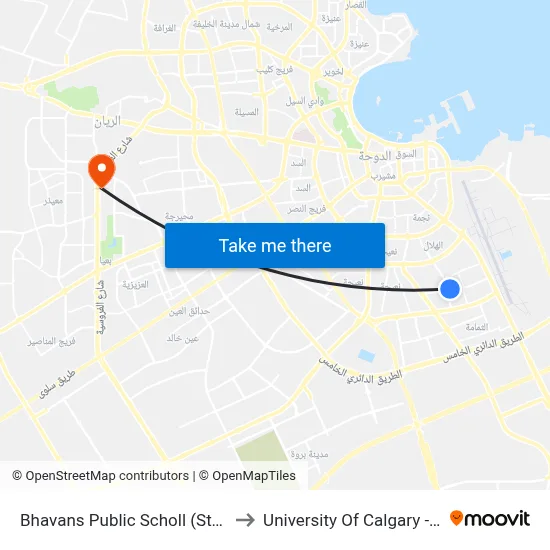 Bhavans Public School (Stop-A) 1 to University of Calgary - Qatar map