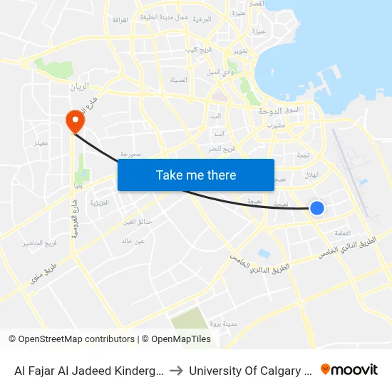 Al Fajar Al Jadeed Kindergarten 2 to University of Calgary - Qatar map
