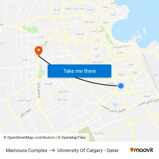 Mamoura Complex to University of Calgary - Qatar map