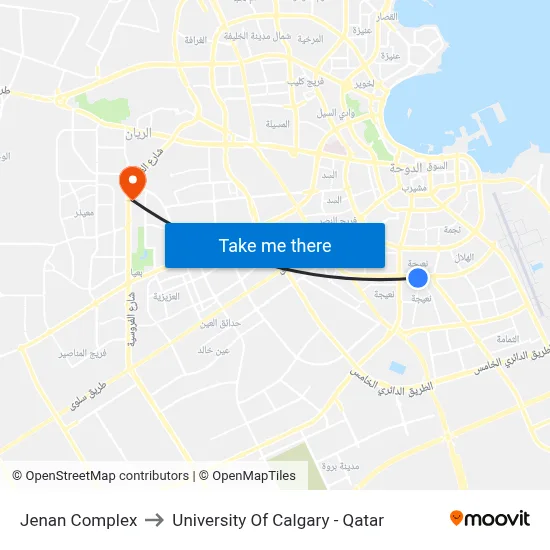 Jenan Complex to University of Calgary - Qatar map