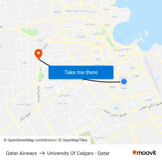 Qatar Airways to University of Calgary - Qatar map