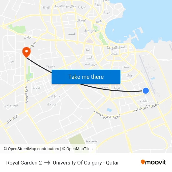 Royal Garden 2 to University of Calgary - Qatar map