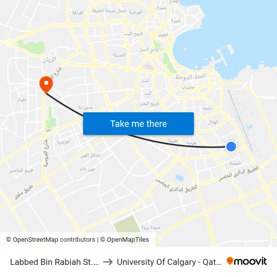 Labbed Bin Rabiah St. 2 to University of Calgary - Qatar map