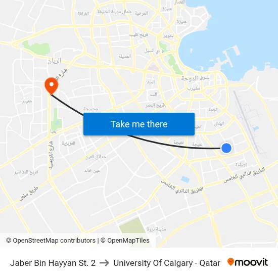 Jaber Bin Hayyan St. 2 to University of Calgary - Qatar map