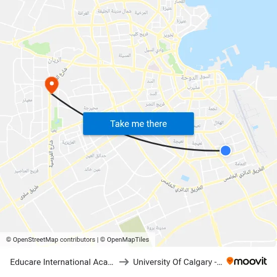 Educare International Academy 1 to University of Calgary - Qatar map