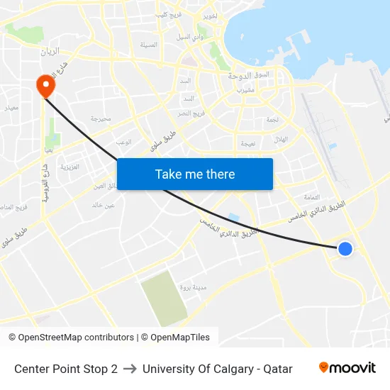 Center Point Stop 2 to University of Calgary - Qatar map