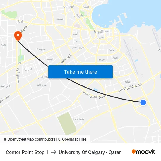 Center Point Stop 1 to University of Calgary - Qatar map