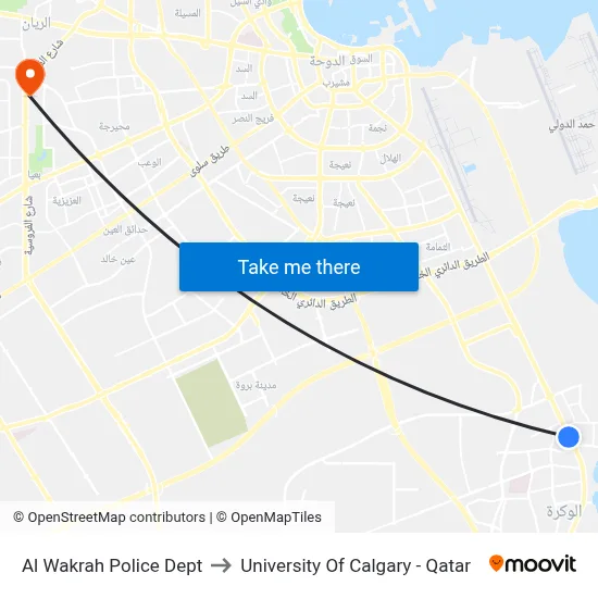 Al Wakrah Police Department to University of Calgary - Qatar map
