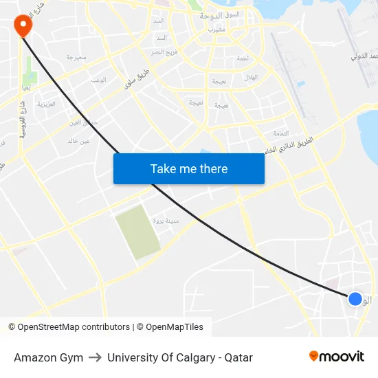 Amazon Gym to University of Calgary - Qatar map
