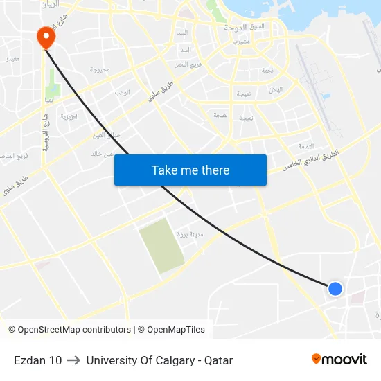 Ezdan 10 to University of Calgary - Qatar map