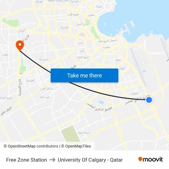Free Zone Station to University of Calgary - Qatar map