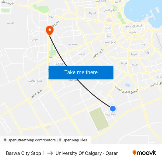 Barwa City Stop 1 to University of Calgary - Qatar map
