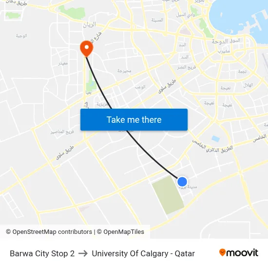 Barwa City Stop 2 to University of Calgary - Qatar map