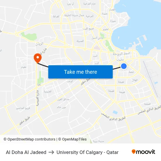 Al Doha Al Jadeed to University of Calgary - Qatar map