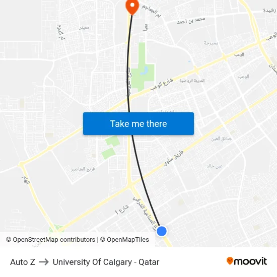Auto Z to University of Calgary - Qatar map