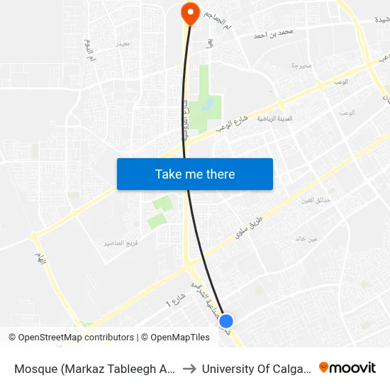 Mosque (Markaz Tableegh Abu Hurairah) to University of Calgary - Qatar map