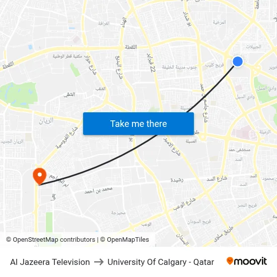 Al Jazeera Television to University of Calgary - Qatar map