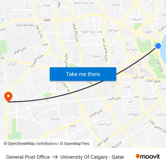 General Post Office to University of Calgary - Qatar map