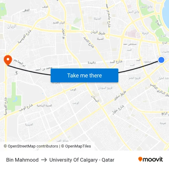Bin Mahmood to University of Calgary - Qatar map