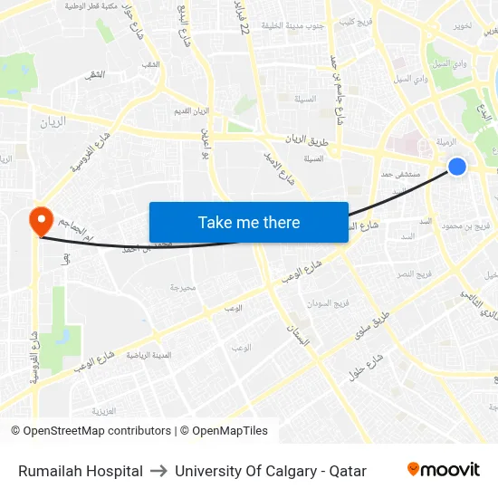 Rumailah Hospital to University of Calgary - Qatar map