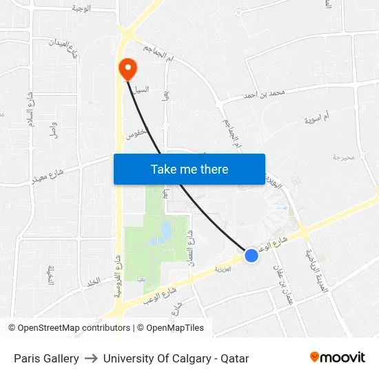 Paris Gallery to University of Calgary - Qatar map