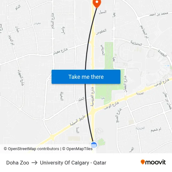 Doha Zoo to University of Calgary - Qatar map