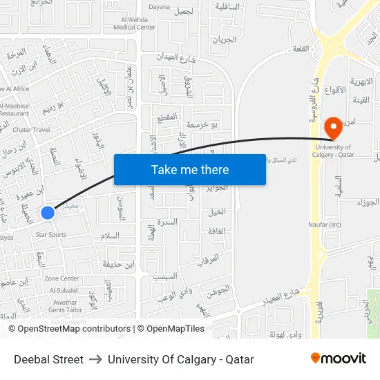 Deebal Street to University of Calgary - Qatar map
