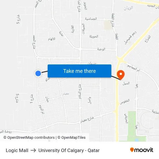 Logic Mall to University of Calgary - Qatar map