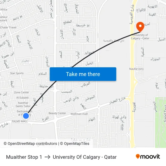 Muaither Stop 1 to University of Calgary - Qatar map
