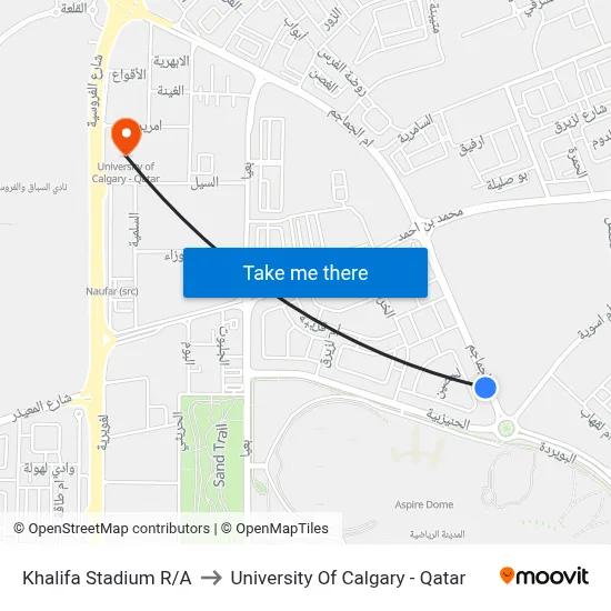 Khalifa Stadium Roundabout to University of Calgary - Qatar map
