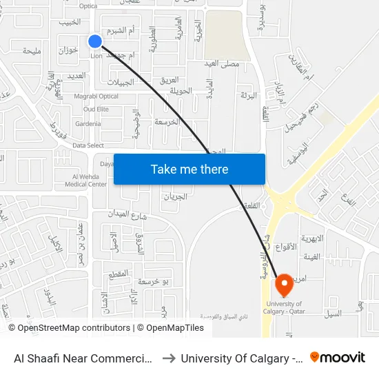 Al Shaafi Near Commercial Bank to University of Calgary - Qatar map