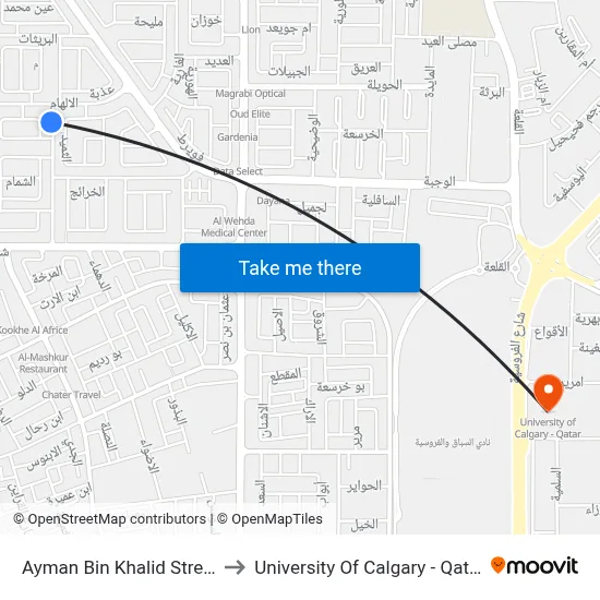 Ayman Bin Khalid Street to University of Calgary - Qatar map