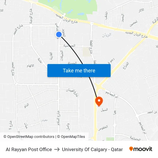 Al Rayyan Post Office to University of Calgary - Qatar map
