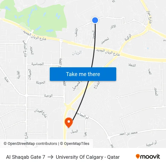 Al Shaqab Gate 7 to University of Calgary - Qatar map