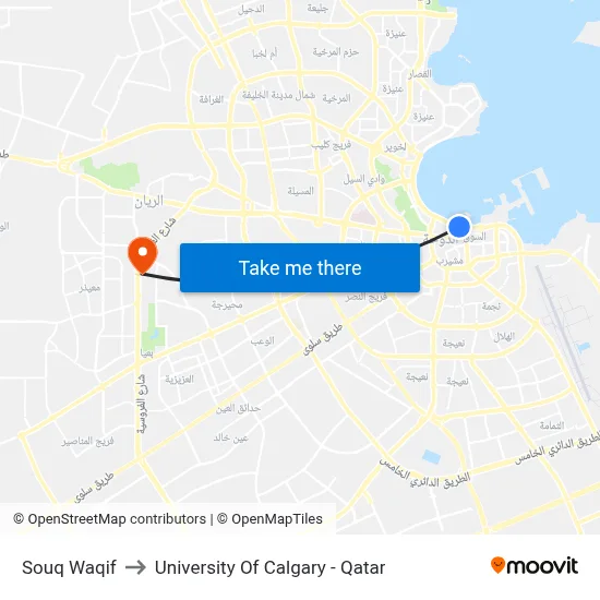 Souq Waqif to University of Calgary - Qatar map