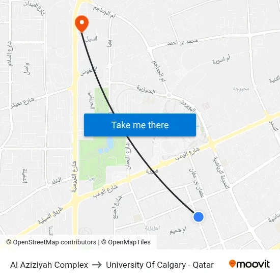 Al Aziziyah Complex to University of Calgary - Qatar map