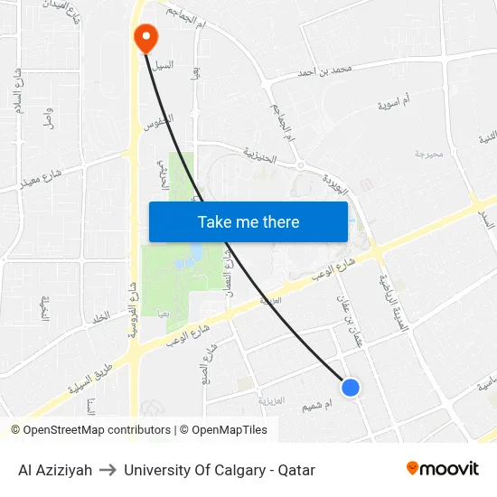 Al Aziziyah to University of Calgary - Qatar map
