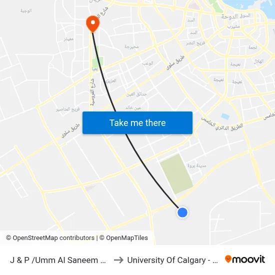 J & P/Umm Al Saneem Street to University of Calgary - Qatar map