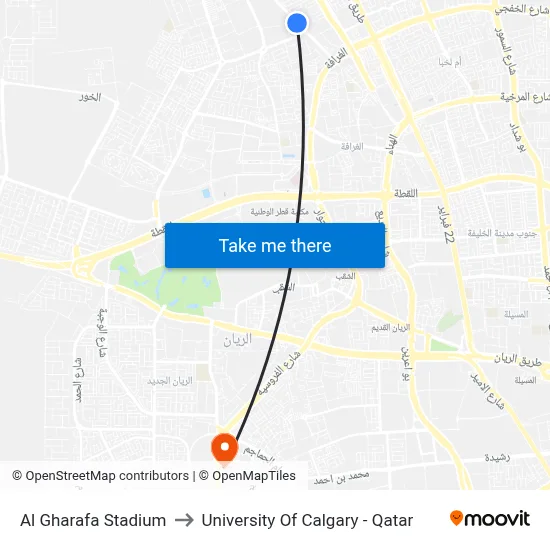 Al Gharafa Stadium to University of Calgary - Qatar map