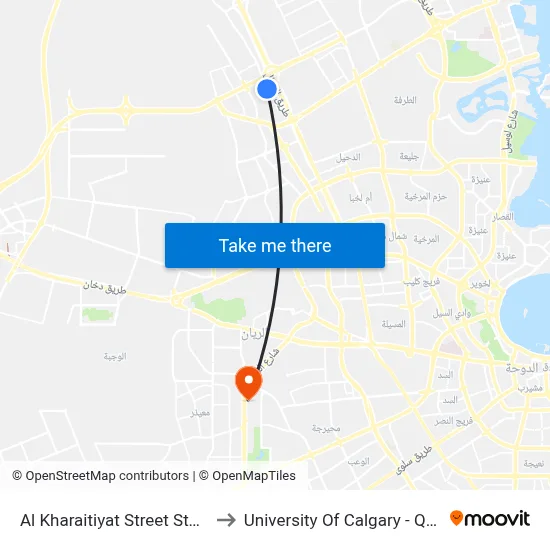 Al Kharaitiyat Street Stop 1 to University of Calgary - Qatar map