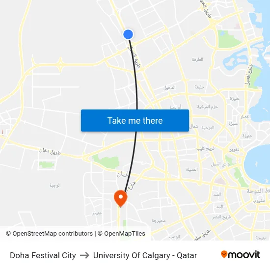 Doha Festival City to University of Calgary - Qatar map