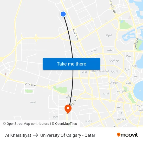 Al Kharaitiyat to University of Calgary - Qatar map
