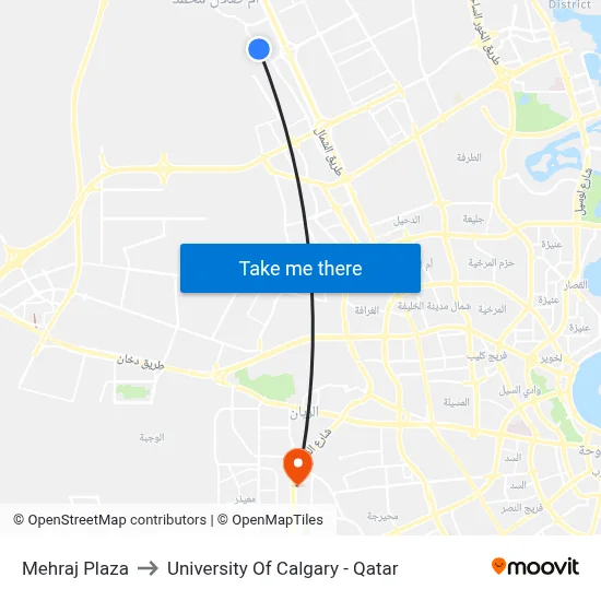Mehraj Plaza to University of Calgary - Qatar map