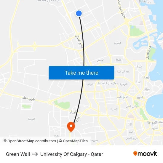 Green Wall to University of Calgary - Qatar map