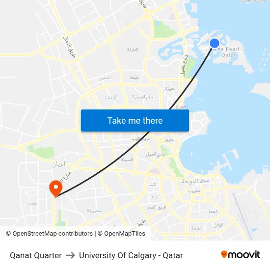 Qanat Quarter to University of Calgary - Qatar map
