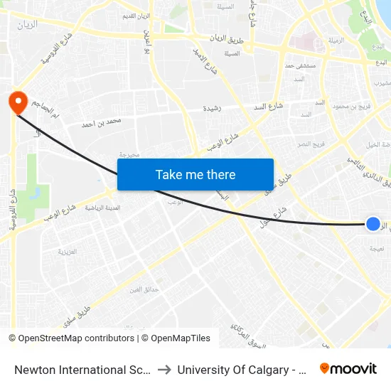 Newton International School to University of Calgary - Qatar map