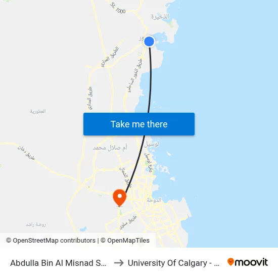 Abdulla Bin Al Misnad School to University of Calgary - Qatar map