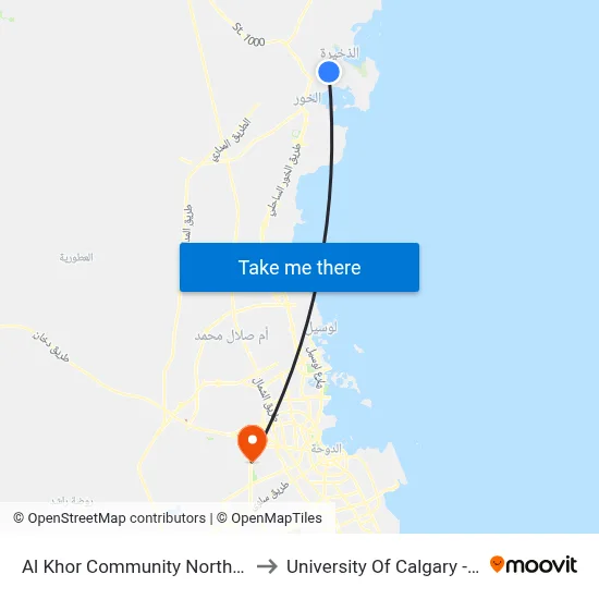 Al Khor Community North Stop 1 to University of Calgary - Qatar map
